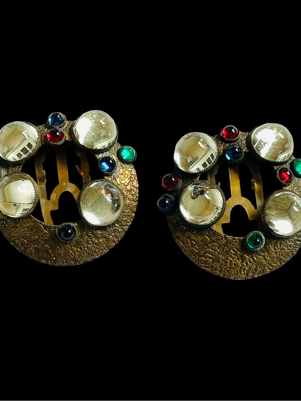 Vintage 1940s RARE Brass And Glass Dress Clips